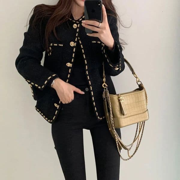 Cropped Tweed Jacket Metallic Yarn Detail Tailored Blazer Womens Chic Wardrobe Essential for Fall Winter 260408BJ
