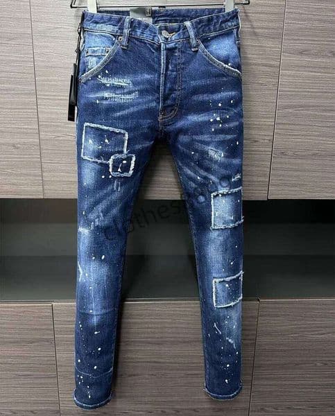 2025 NEW D2 Men Jeans HOLE Printed Coolguy Beggar Denim Long Pants Straight Pockets Hole Button blue jeans pant FOR husband J260312