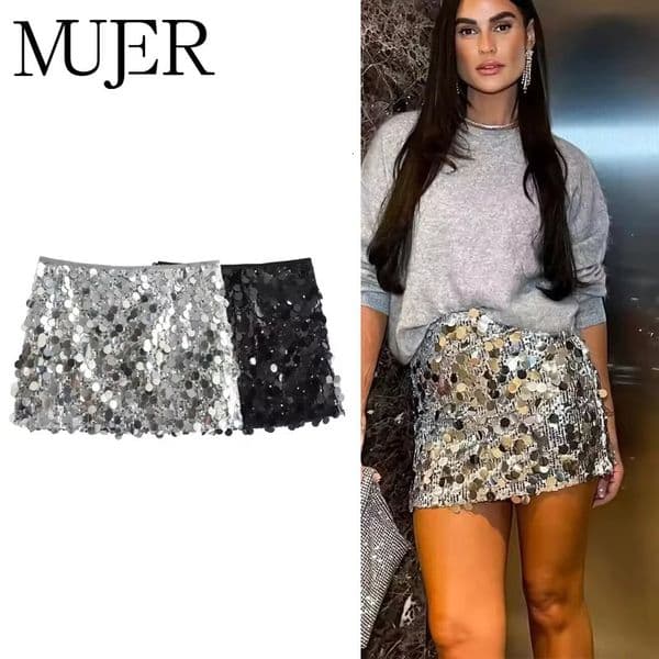 MUJER Sequin Mini Skirt Women High Waist Skirts for Woman Fashion Summer Womens Skirt Streetwear Glitter Short Skirt 260325