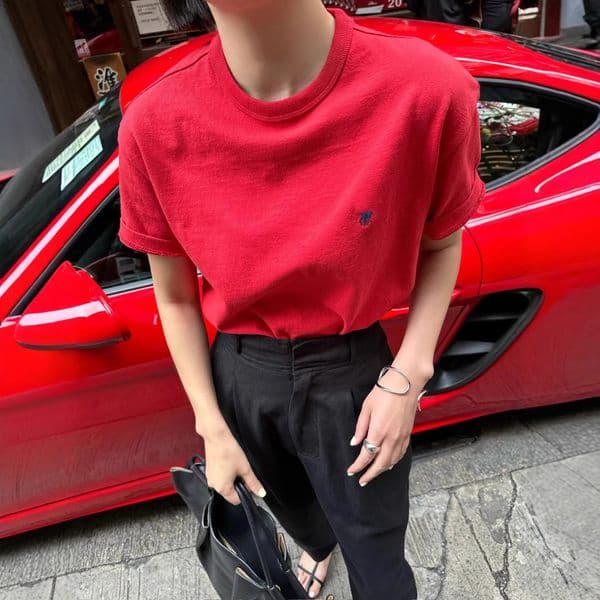 Label Summer Solid Color Round Neck Pure Cotton Topembroidery Logo Comfortable T-shirt For Women American Style Embroidery Couple Men Short Sleeve Embroideryv