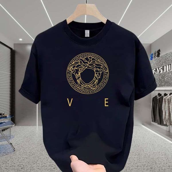 Men's Fashion Printed T-shirt New Medusa Internet Celebrity Same Style Gold Hot Diamond Trendy Short Sleeve T-shirt Men's Summer
