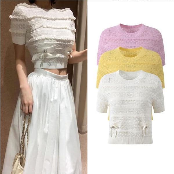 2026 Spring Summer Women Crew Neck Short Sleeve Pink Green White Yellow Pullover yl