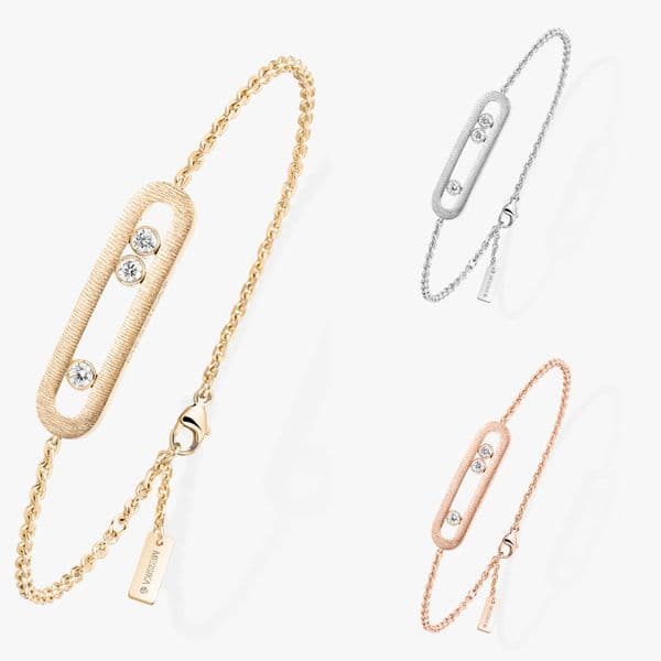 Triple Moving Stone Bracelet Floating Diamond Oval Link 18K Gold Plated Stainless Steel Jewelry Waterproof Elegant Daily Wear
