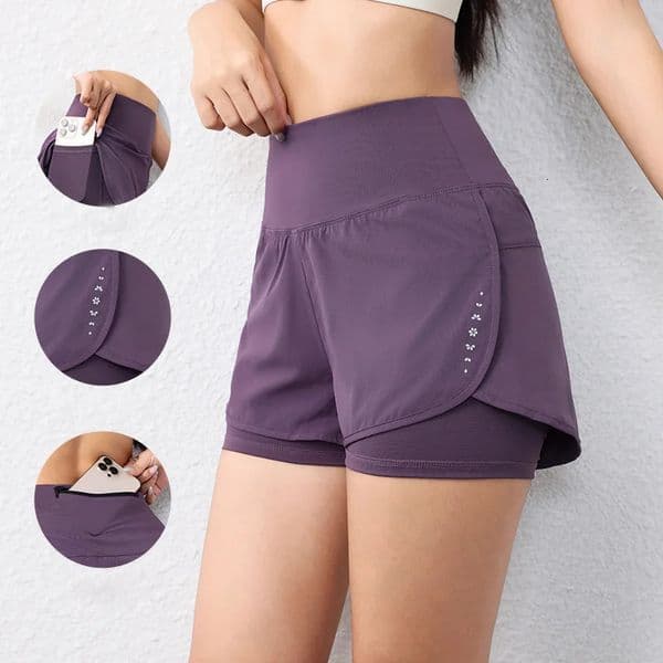 quick-drying womens running shorts sports layer elastic waist active sports shorts with pockets yoga shorts260409BJ
