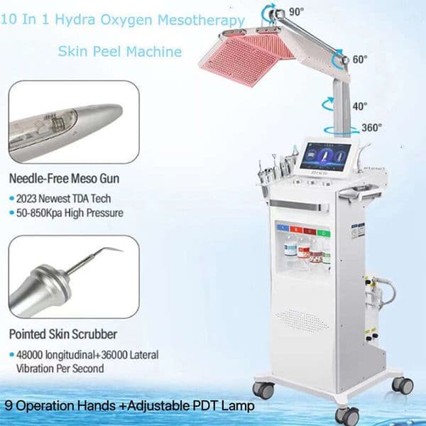 Multifunction 10 In 1 Vacuum Blackhead Remover Skin Scrubber Jet Peel Oxygen Jet Deep Cleaning Red Light Therapy Facial Machine