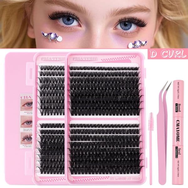 640Pcs DIY Cluster Lashes Kit with Lash Bond and Seal Strong Hold Fluffy Wispy Individual Eyelashes Natural Look Easy Application Handmade Reusable Eyelashes