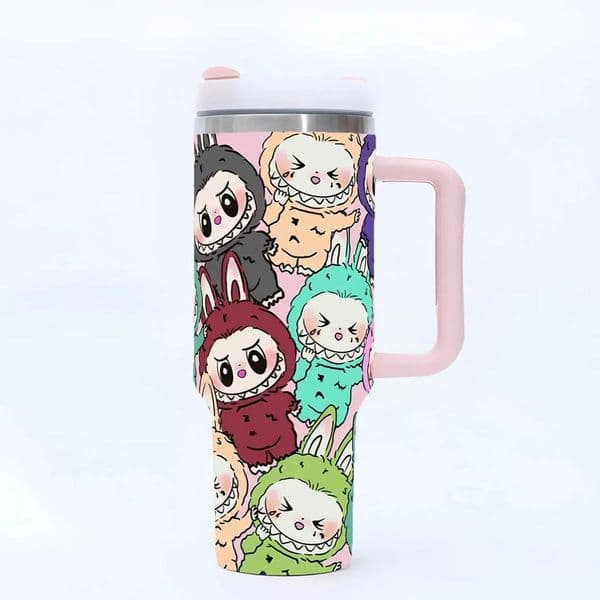 Designer Cup coffee mug New Labubu 40Oz Stainless Steel Drum Type Tibial Drive Insulated With Straw And Lid Large Capacity Car Tea 2