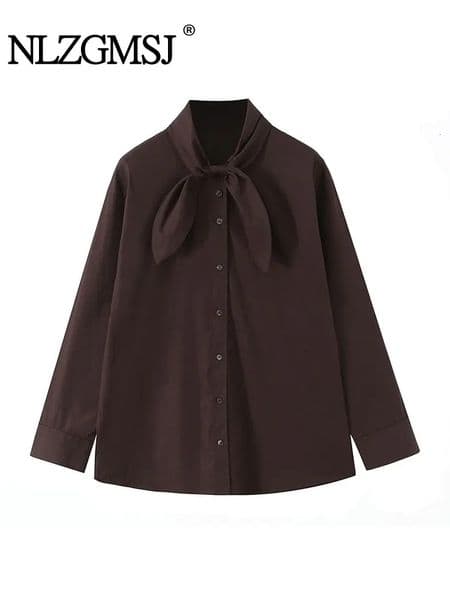 NLZGMSJ Woman Scarf Shirts Autumn Elegant Office Lady Loose Chic Slim Daily Full Sleeve Daily Shirts 260409BJ