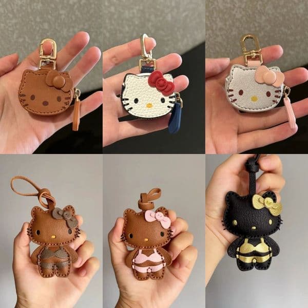 Xiaohongshu Hot-Selling Cartoon Hello Kitty Pendant Fashionable Fun High-Value Doll KT Cat Leather Bag Keychain ddmythur
