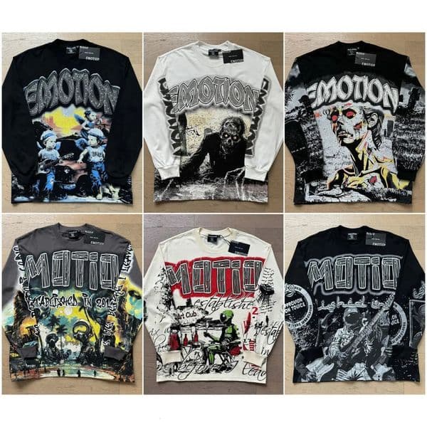 2026 MIXED EMOTION Long Sleeve T-shirt Men Women High Street Full Print Quality Crewneck Hip Hop Oversized Tops 260408
