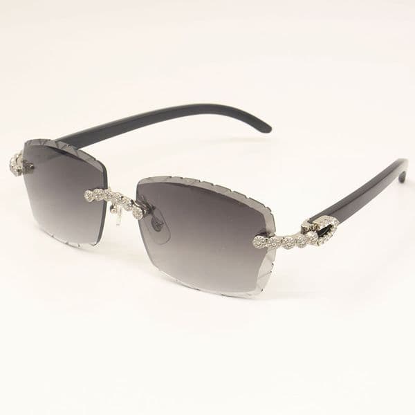Designer Diamond Rimles Sunglasses Women or Man Original Black Horn Sun glasses luxury Sunglasses Male Female Wrap Frame Diamond cut Lens 3.0 Sunglasses 60-18-140MM