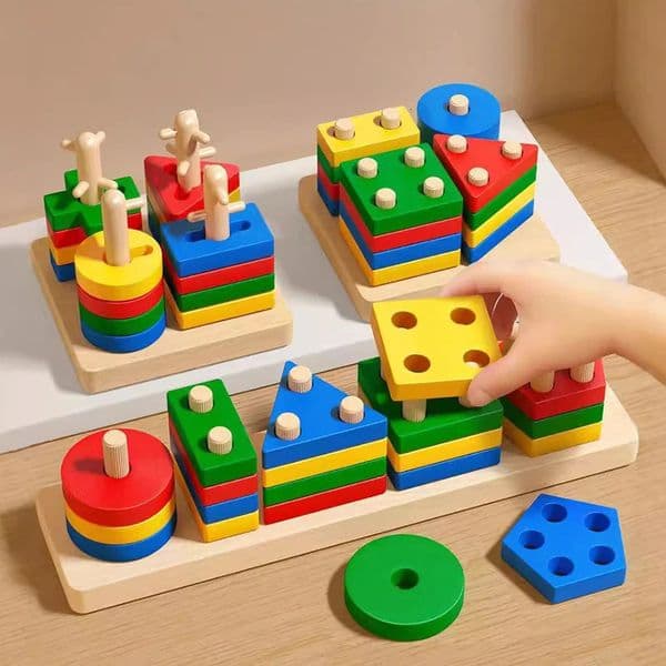 Montessori Toy Wooden Building Block Early Learning Educational Toy Color Shape Match Kids Puzzle Toys For Children Boys Girls260408BJ