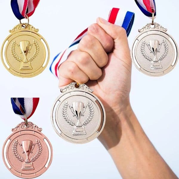 Gold Silver Bronze Trophy Award 1st 2nd 3rd Prize Medal Winner Reward Encourage Badge with Neck Ribbon for Kids Competitions 260330