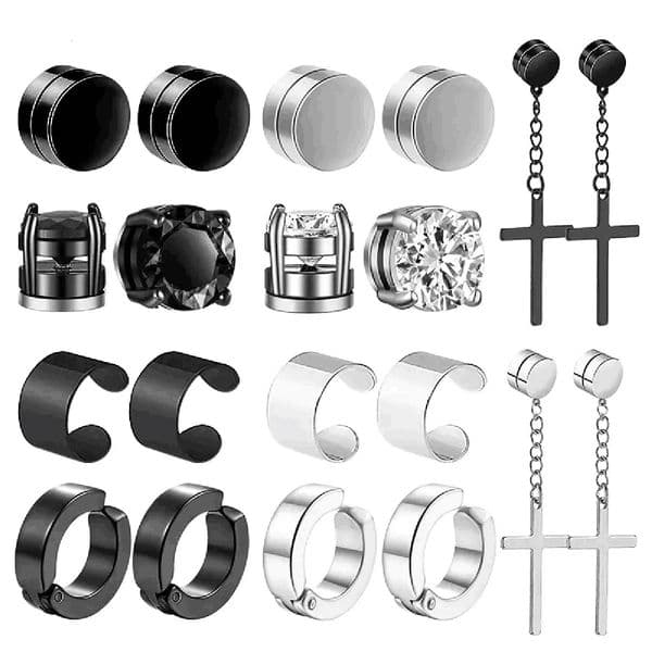 110 pairs of mens fashionable ear hole free magnet zircon stainless steel false earring set 260408