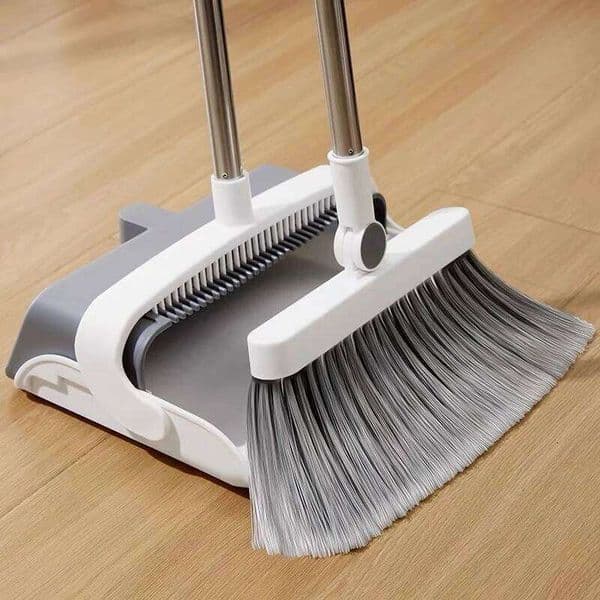 Broom Foldabl Dustpan Cleaning Tool Set Comb Teeth 180 Rotation Combo Upright Standing Portable Kitchen Floor Pet Hair 26Y0408
