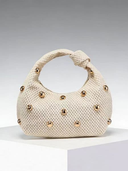 2026 summer womens retro simple leisure bohemian vacation style embossed single shoulder bag riveted straw underarm 260408