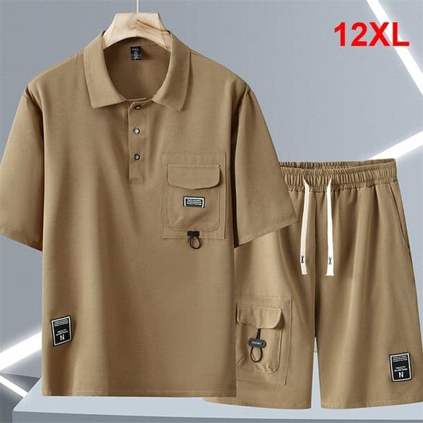 Summer Tracksuits Men Plus Size 11XL 12XL Summer Sets Casual Fashion Polo Shirts Shorts Suits Male Big Size 12XL 260408