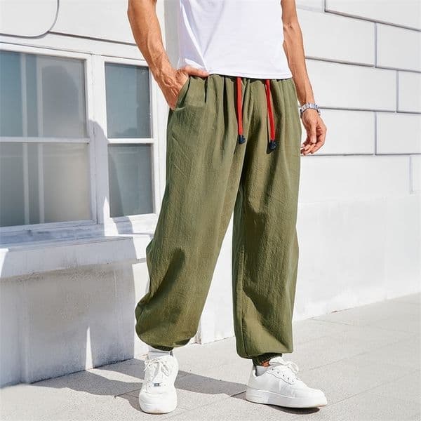 Mens Harem Pants Loose Fit Chinese Style Cotton Linen Solid Color Cozy Sweatpants Joggers High Quality Male Casual Trousers 260408CJ