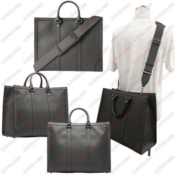 Luxury Designer Mens Briefcases Messenger Bags Top Mirror Quality Oph Canvas With Leather Tote Bag Shopping Bag Shoulder Bag Crossbody Bag Handbag Large Size Gray