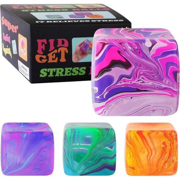 4Pack Fidget Mini Cube, Balls Kids, Adults Squishies Anxiety Stress Relief, Ice Squishy Cube Sugar Balls, Sensory Toys Kids with Autism, Fidgets for Classroom 3e5