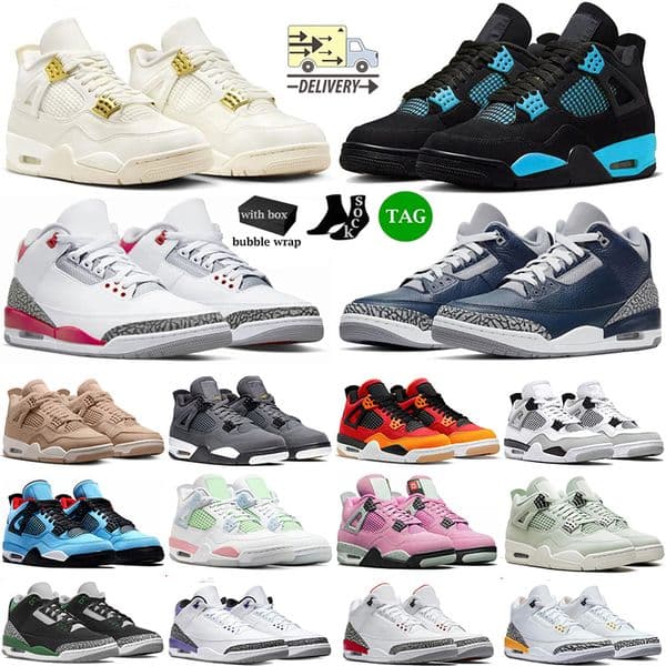 With Box Designer Shoes Mens Womens 3s 4s Basketball Shoes Fashion Fie Red Black Cement Bred Cool Grey Black White Laser Orange Luxury Trainers Sneakers Size 36-47