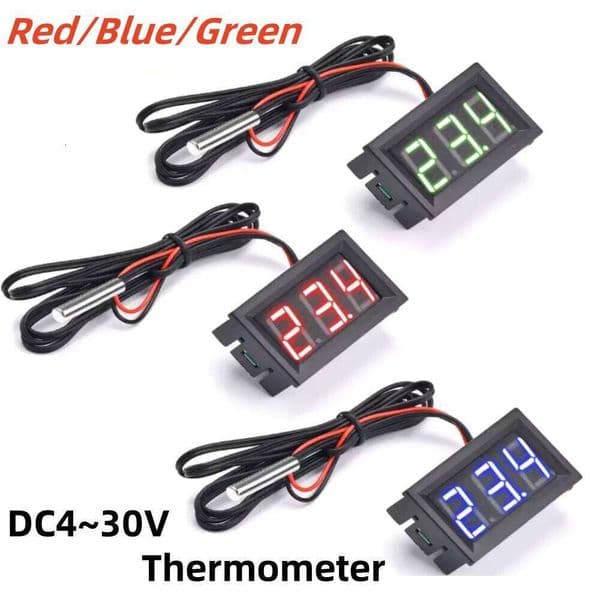 DC4~30V LED 0.56-inch Three-digit Digital Thermometer Sensor With Probe NTC 3950 10K1% Red/Blue/Green Display -50-120°C