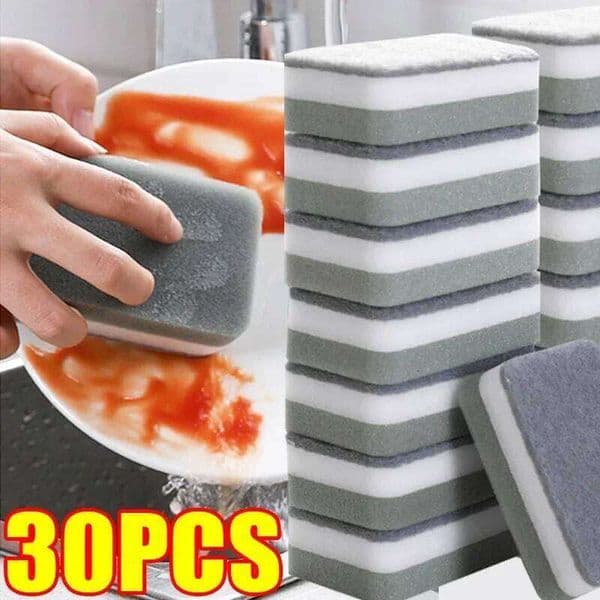 1-30PCS Double-sided Cleaning Sponges Absorbent Wipe Dish Washing Scouring Pad Kitchen Pan Pot Grease Scrubbing Household Brush 26Y0410