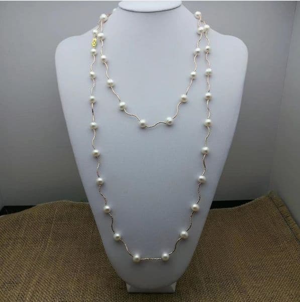 Jewelry Pearl Necklace Natural Freshwater White 9-10mm Pearl Necklace 39inch