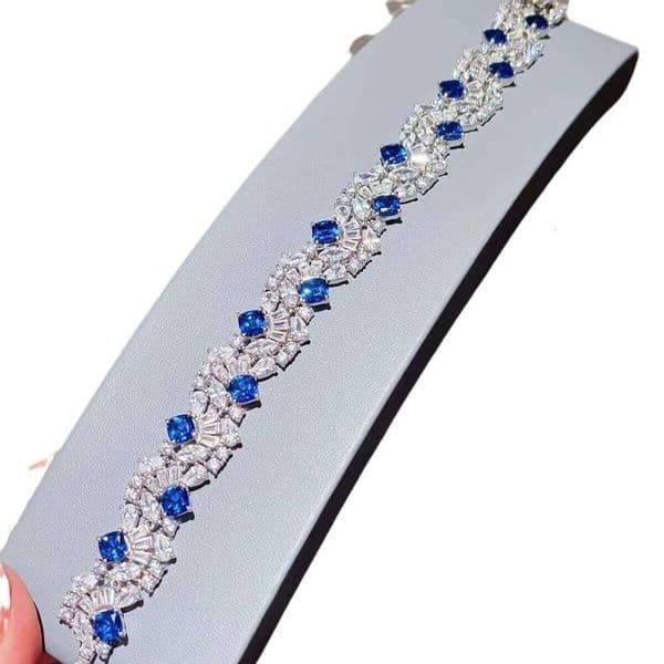 Factory Wholesale Export 925 Silver Rhodium Plated Cultivation Royal Blue Treasure Garden Full Diamond Luxury Inlaid Bracelet