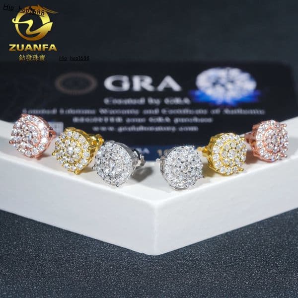 2025 New Fashionable Round Hip-Hop Jewelry for Men and Women 925 Silver Earrings with Moissanite Studs