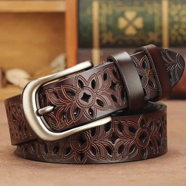 New Women's Genuine Leather Pin Buckle Hollow Cowhide Versatile Decorative For Women No Punching Belt