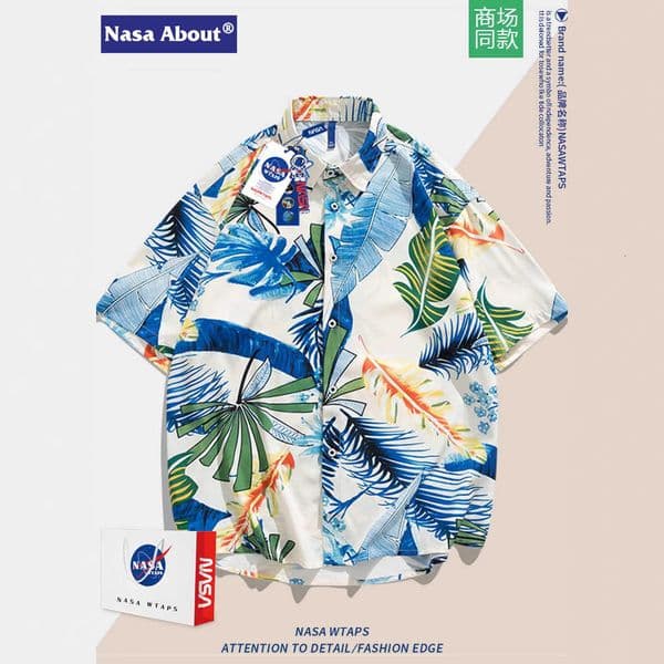 Bestseller NASA Hawaiian-Style Short-Sleeve For Men, Summer 2025, Ice Silk, Loose Fit, Trendy Beach Floral Shirt Ddmysat