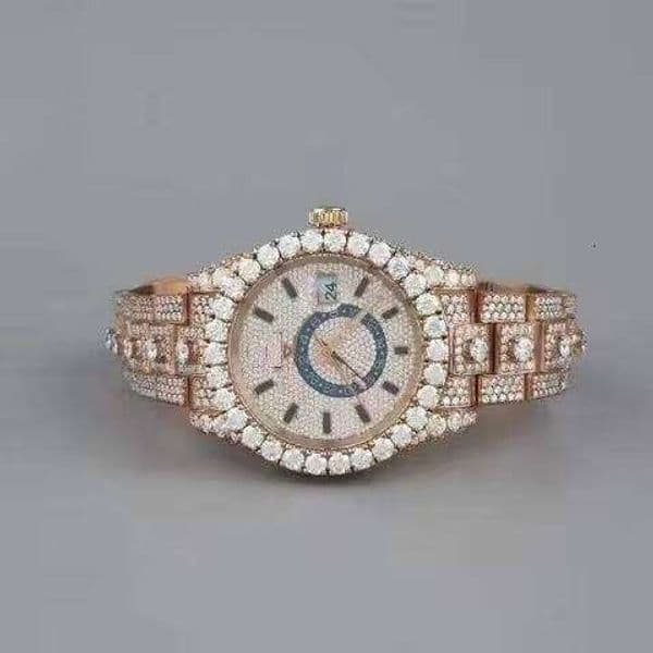Custom Luxury Steel Sparkling Full Diamond Watches VVS Moissanite and Lab Grown Watch for Men From Indian Supplier