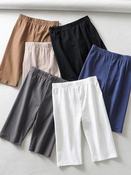 sexy women cotton high waist elastic pure color slim KneeLength biker shorts female 260409BJ