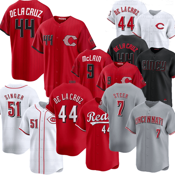 44 Elly De La Cruz 2026 City Connect Reds Jerseys Sal Stewart Brady Singer Matt McLain Hunter Greene Eugenio Suarez Spencer Steer Stephenson Friedl Myers Lowe