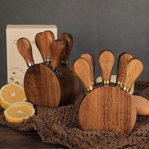 6pcsset Wooden Handle Cheese Knife Set Stainless Steel Cheese Cutter Fork Shovel Home Kitchen Cheese Serving Tools 260409