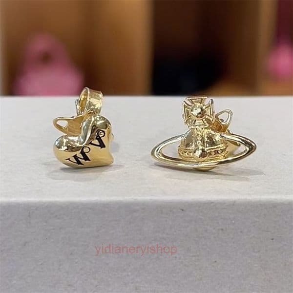 designer earrings vivienes earring AB Asymmetric Heart Saturn Earrings Feel Unisex Earrings Jewelry