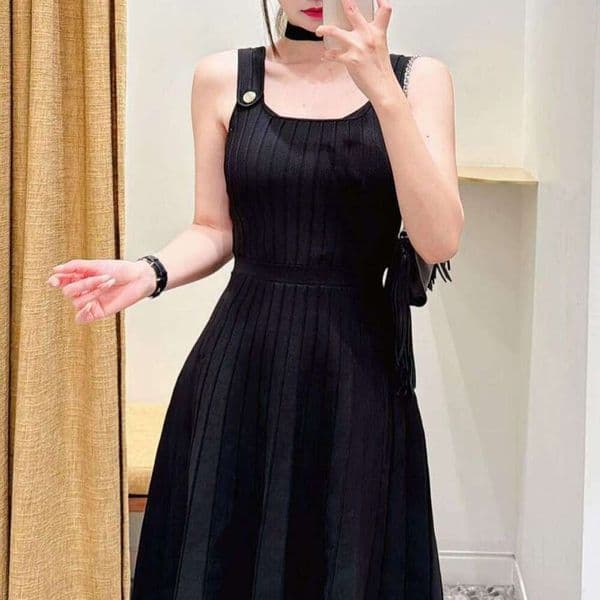 A13 2026 summer designer French fashion women's slim fit black lace up long knit dress