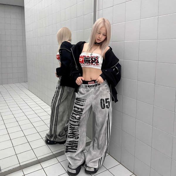 American-style street casual pants for women new design for spring and autumn wide-leg sweatpants washed and distressed loose-fitting sports pants Q260410