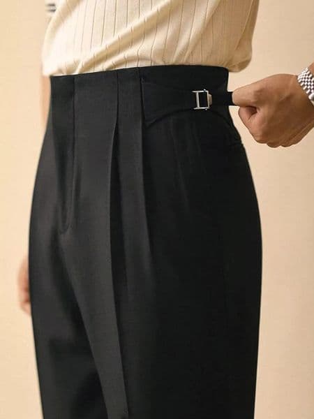 Fall/Winter Mens Elegant Italian Neapolitan High Waist Wide Leg Pants with Tucks And Buttons Business Casual Style 260409
