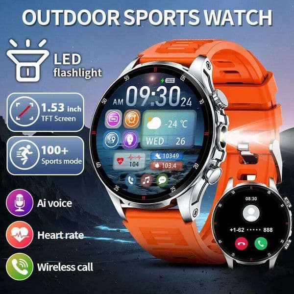 LIGE Smart Watch Men LED Flashlight BT Call Waterproof Heart Rate Sleep Monitoring Sports Smartwatch For Android IOS 26Y0408