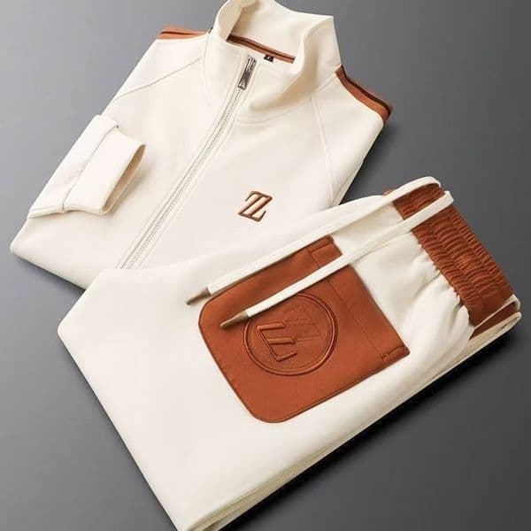 Men's New Autumn Stand Collar Casual Sports Set, Trendy Fashion Sportswear, Long Sleeve & Straight-Leg Pants 2-Piece Set