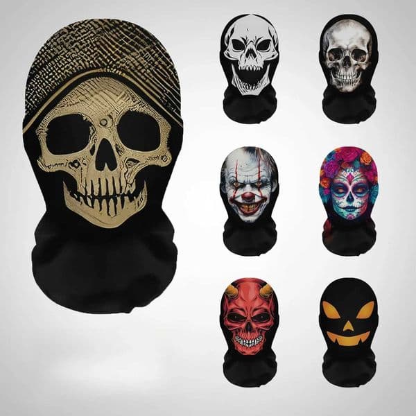 Halloween Skeleton Mask Elastic Mesh Hood Scary Party Cosplay Prop Breathable Face Cover Hood L260526