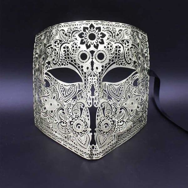 Gold Silver Color Full Face Cosplay Masquerade Mask Black Metal Skull Shield Mardi Gras Party Mask L260526