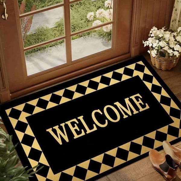 Welcome Carpet Anti Slip Door Mat Suitable for Home Decoration Indoor and Outdoor Use Fashionable Rug Black 26H0410
