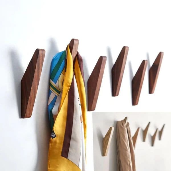 Wooden Clothes Hanger Wall Mounted Coat Hook Natural Wood Decorative Key Holder Hat Scarf Handbag Storage Bathroom Rack 260410