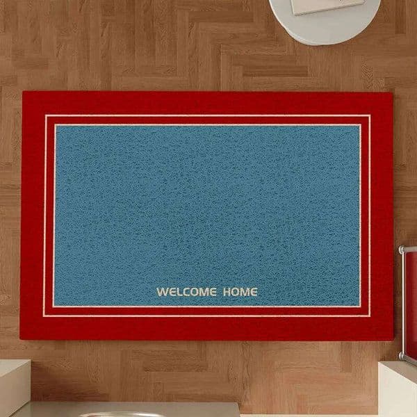 Non-slip Waterproof Wire Loop Contrast Border Solid Color Vintage Style Kitchen Bathroom Floor Mat 26H0410