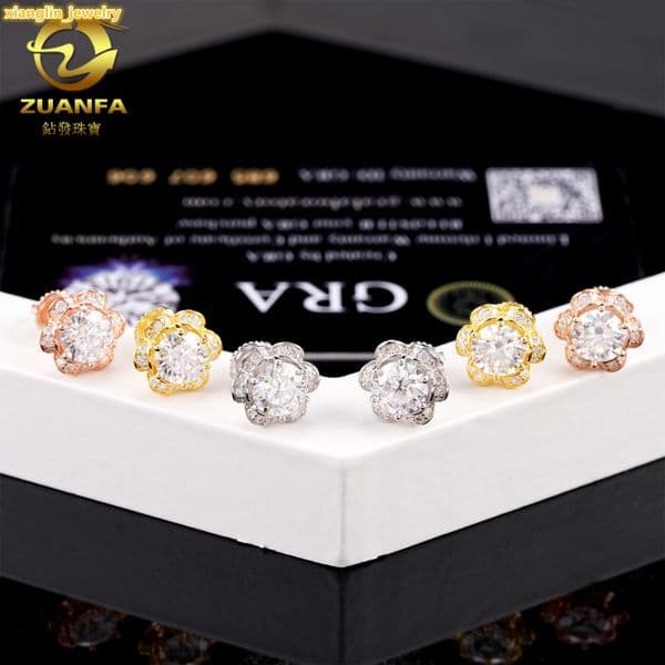 S925 Silver Flower Earrings with Moissanite Unisex Personalized Classic Stud Earrings