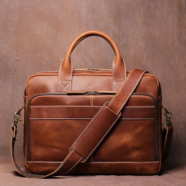 LEATHFOCUS Mens Genuine Leather Briefcases Man Vintage Messenger Bag 156 Inches Laptop Handbag Business Office A4 Document 260410BANJIA