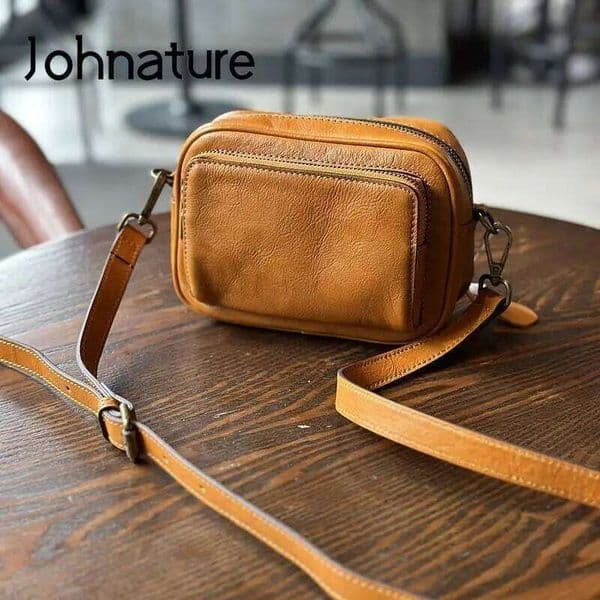 Johnature Casual Women Pillow Bag Soft Real Leather 2026 New Simple Solid Color Versatile Cowhide Shoulder & Crossbody Bags